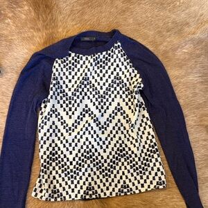 THML Navy and Cream Chevron Long Sleeve Top